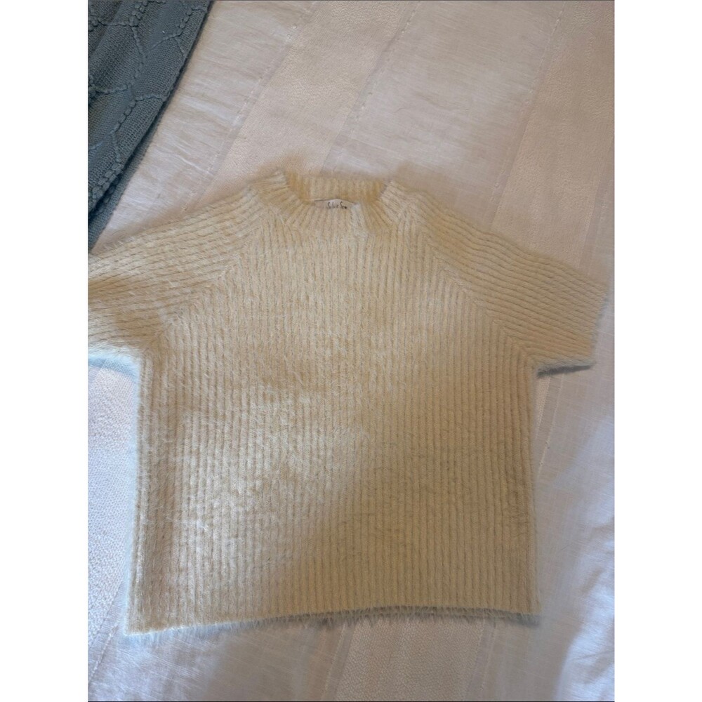 Sadie & Sage Cream Short-Sleeve Ribbed Crew Sweater